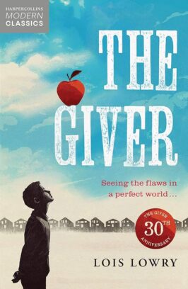 Cover of &quot;The Giver&quot; by Lois Lowry, a dystopian novel about a society that suppresses emotions and individuality in favor of control.